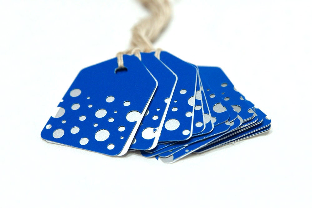 BOGO SALE Gift tag Blue and Silver Bubbles price tags. Set of 15.