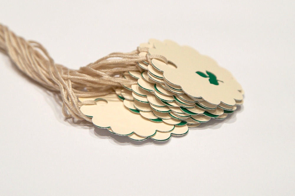 BOGO SALE Gift tag Ivory and Green Shamrock Leave price tags. Set of 15.