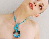 Turquoise pendant necklace raku ceramic / Fiber ceramic jewelry / Summer boho necklace / Fashion necklace / Ocean sea sky inspired