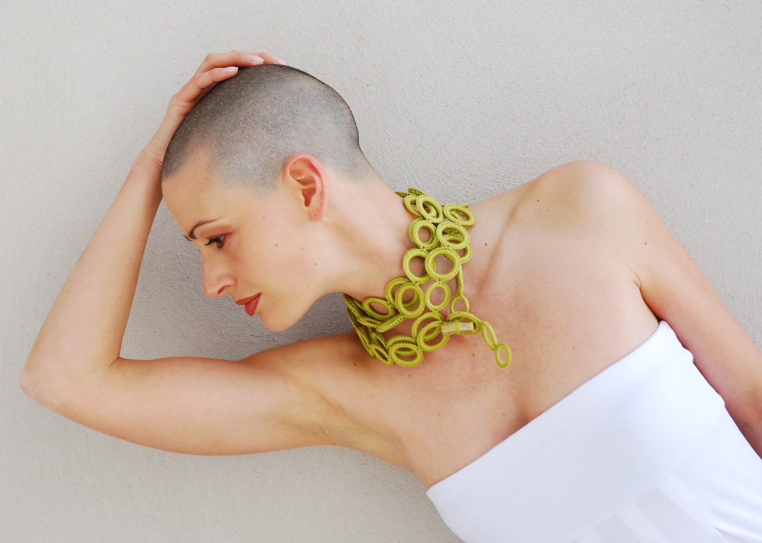 Lime green crochet necklace cotton / Spring fashion jewelry / Gift for her / Textile jewelry by Aliquid / Choose color