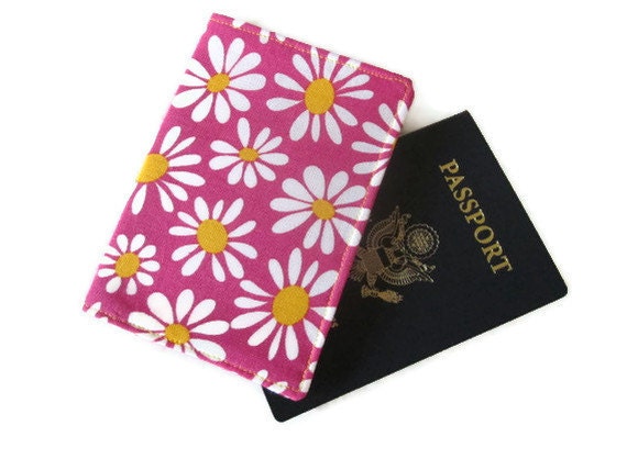Passport Cover, pink, daisy
