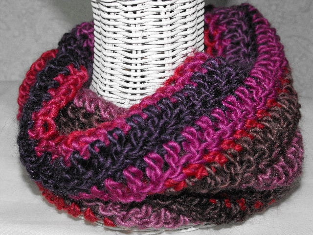 Cowl - Hand Crochet Wool/Soy Blend, Wine, Brown and Deep Rose