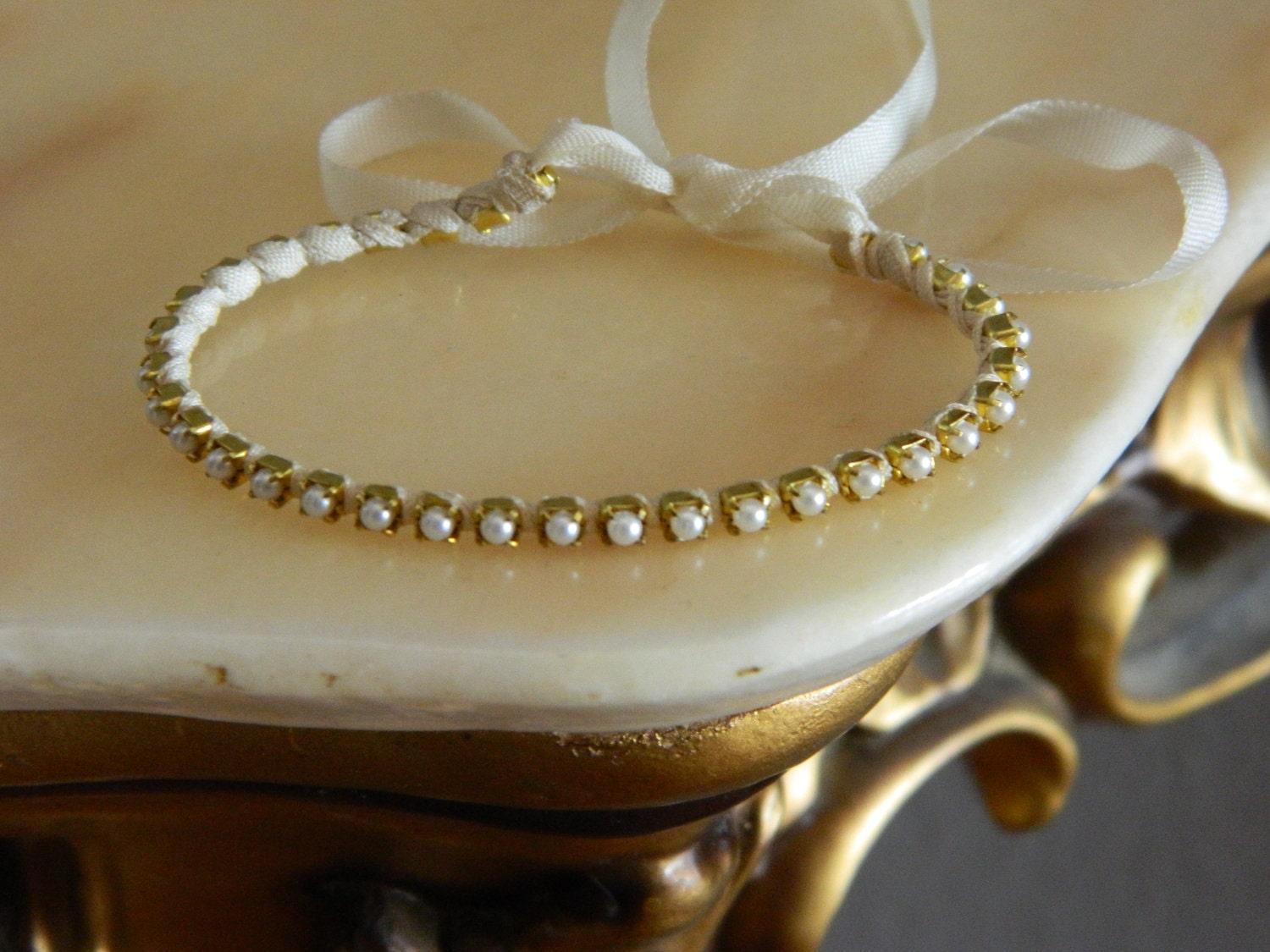 Antique Gold Mini Pearl Wrapped Friendship Bracelet