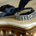 Double Row Swarovski Smoke Colored Crystal No-Snag Mount Friendship Bracelet on Gray Velvet Ribbon with a Satin Bow