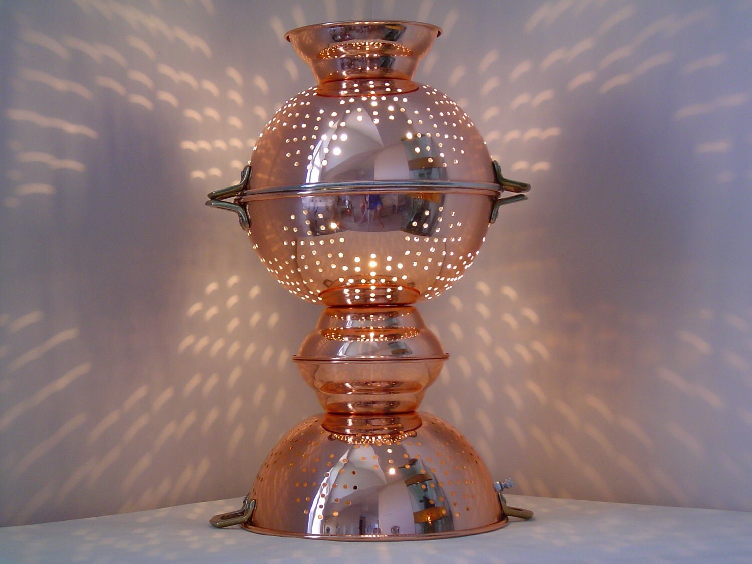 Items similar to Copper Colander Lamp on Etsy