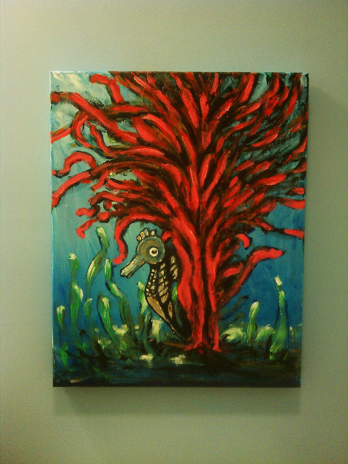 SALE - Whimsical Seahorse, Dive Deep Into An Underwater World - 16 X 20 Original Acrylic Fine Art Painting - Heather Gillmer - PapierOpia SALE - Whimsical Seahorse, Dive Deep Into An Underwater World - 16 X 20 Original Acrylic Fine Art Painting - Heather Gillmer - PapierOpia