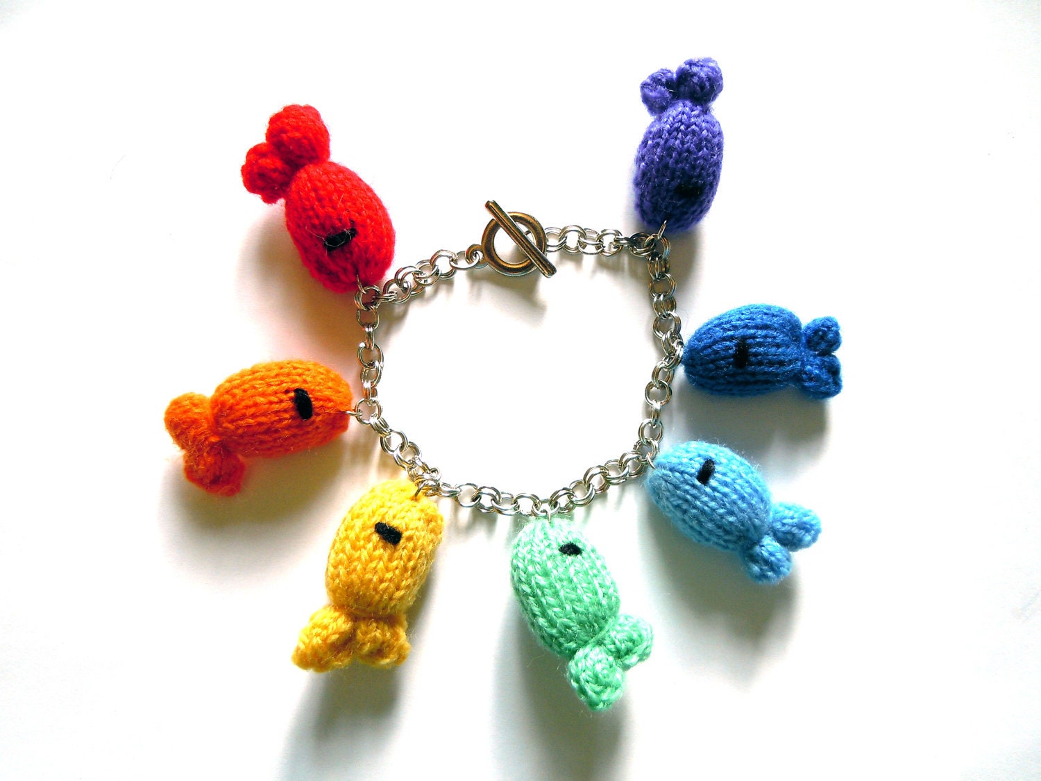 Unique knitted 7 fish rainbow bracelet