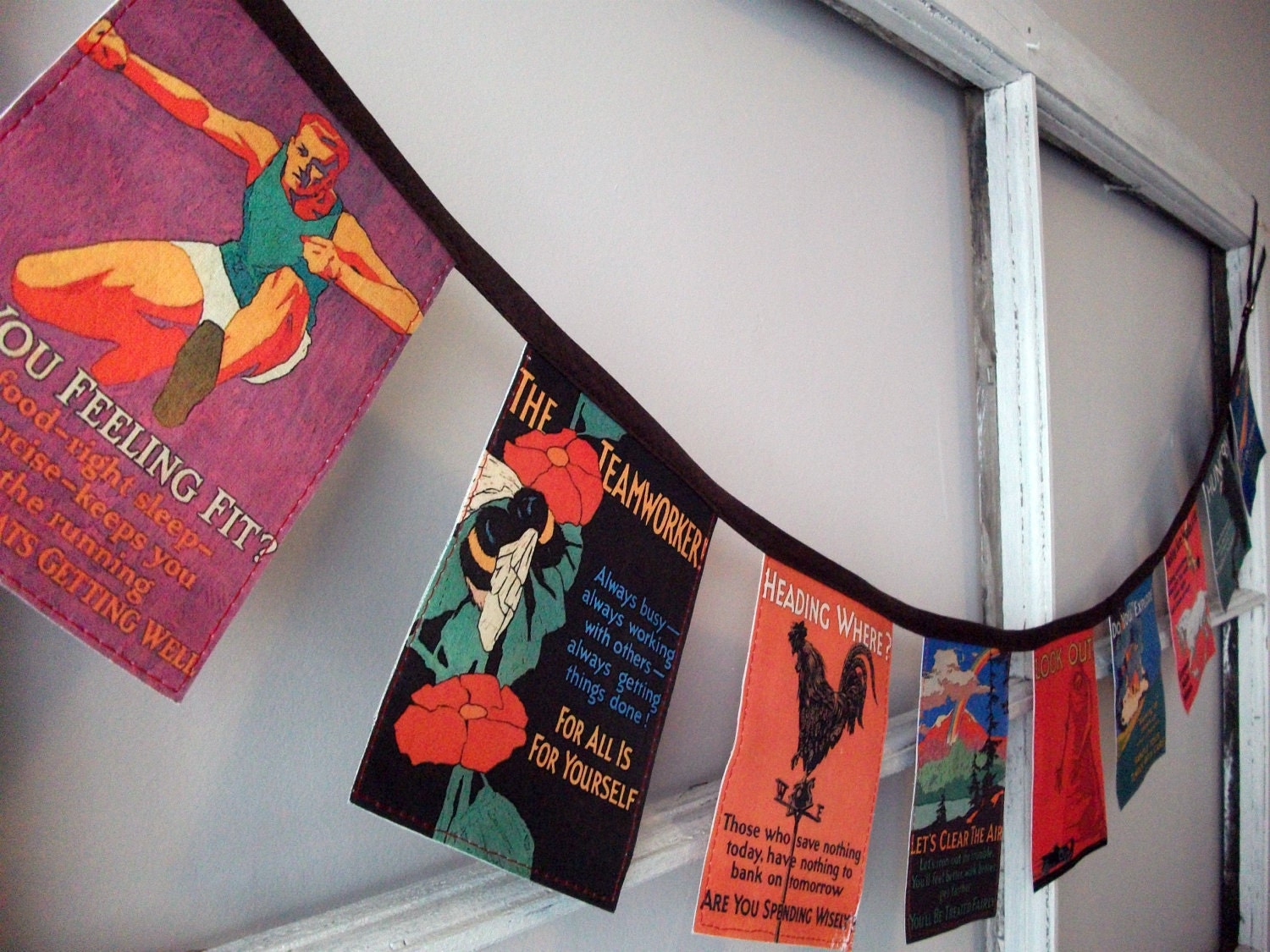 Vintage Work Incentive Poster Flag Banner / Fabric Garland / Bunting