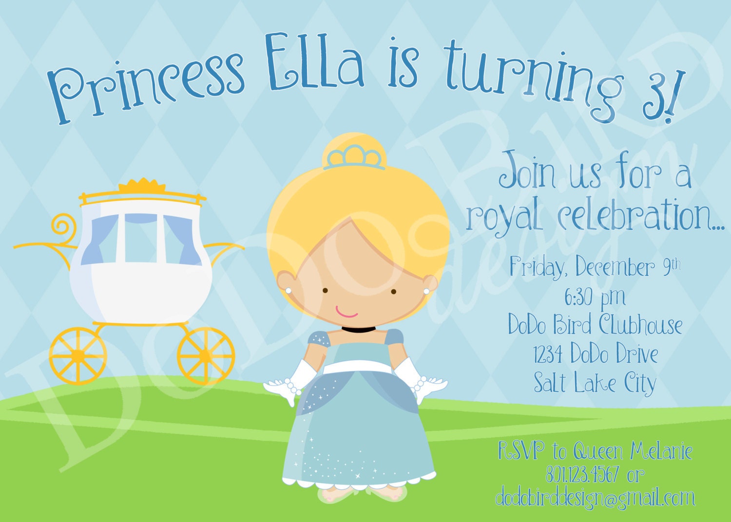 Cinderella Inspired Princess Birthday Party Invitation Girl Personalized Printable Digital DIY