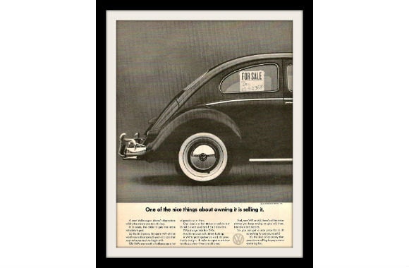 VOLKSWAGEN Beetle Bug Photo Ad  "Owning & Selling" Vintage Advertising Wall Decor Art Print