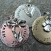 Pet Tag - Pet ID Tag - Dog Tag with Bow/Ribbon, Heart or Paw Print Charm in Nickel, Copper or Brass