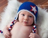 4th of July Baby Hat, Crochet Red White and Blue Stars Boy Hat, Newborn Photo Prop, Patriotic American Hat