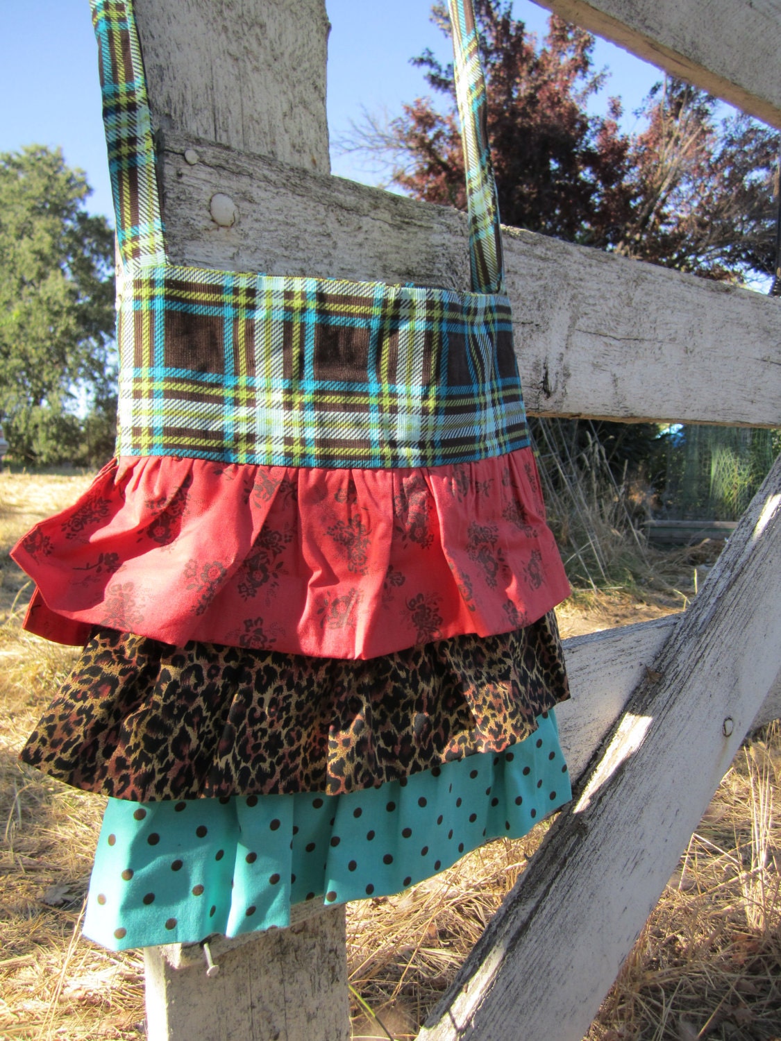 plaid ruffled purse with long strap 003