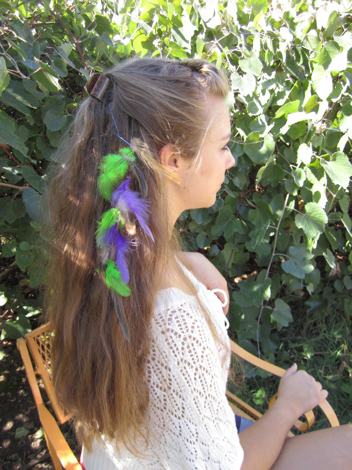 phunky green and purple feather extension clip in