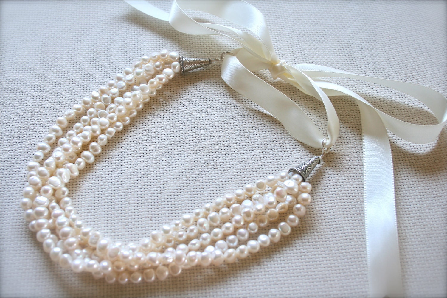 Pearl Necklace, Bib Necklace, Freshwater Pearl, Stranded Necklace, Wedding Jewelry, Bridal Jewelry
