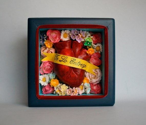 Love Shrine- Mexican Folk Art- Heart / Corazon- Valentine's Gift - Shadowbox