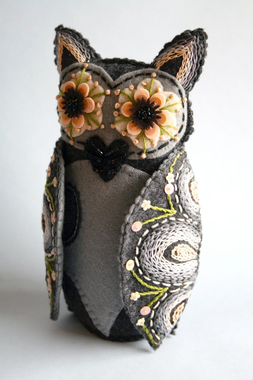 Owl Doll- Embroidered Felt- Mexican Folk Art- Hoot