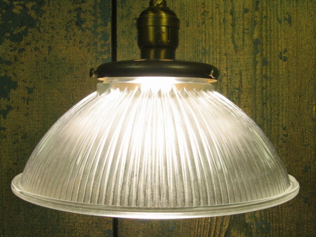 One of Ten Frosted Holophane Shade Pendant on Twisted Cotton Cord Hung with Vintage Socket.