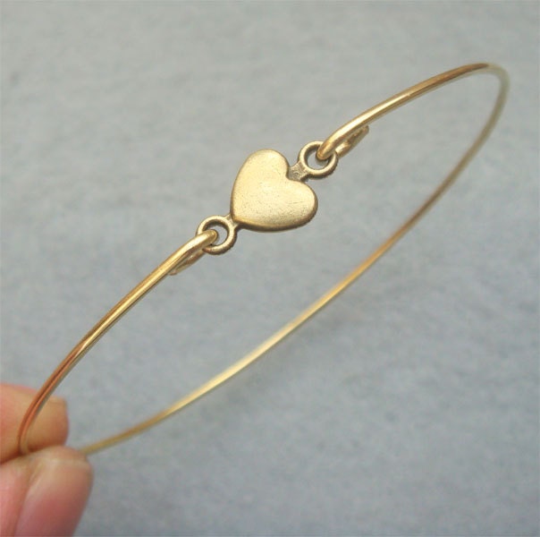 Heart Brass Bangle Bracelet Style 4