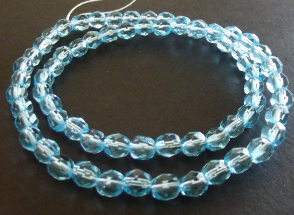 Czech Glass Beads, Light Turquoise Blue, Fire-Polished Faceted 6mm Round - 16" Strand