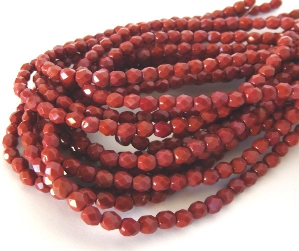 Czech Glass Beads, Burnt Umber Firepolished Czech Glass Beads, 4mm - 50 beads
