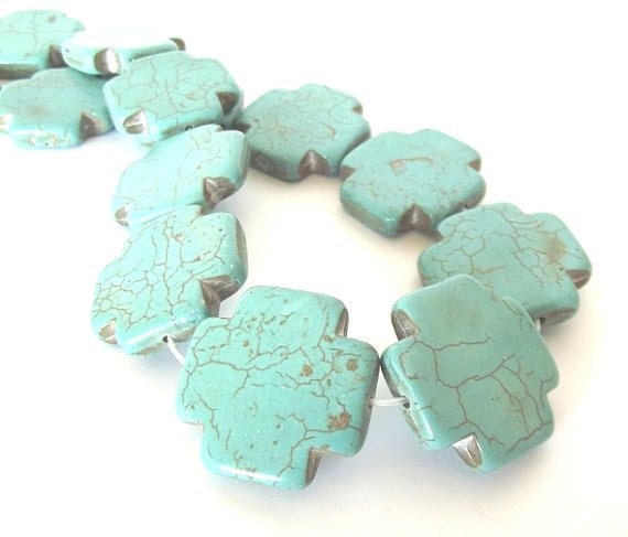 Turquoise Magnesite Swiss Cross, 25x25mm - 5 crosses