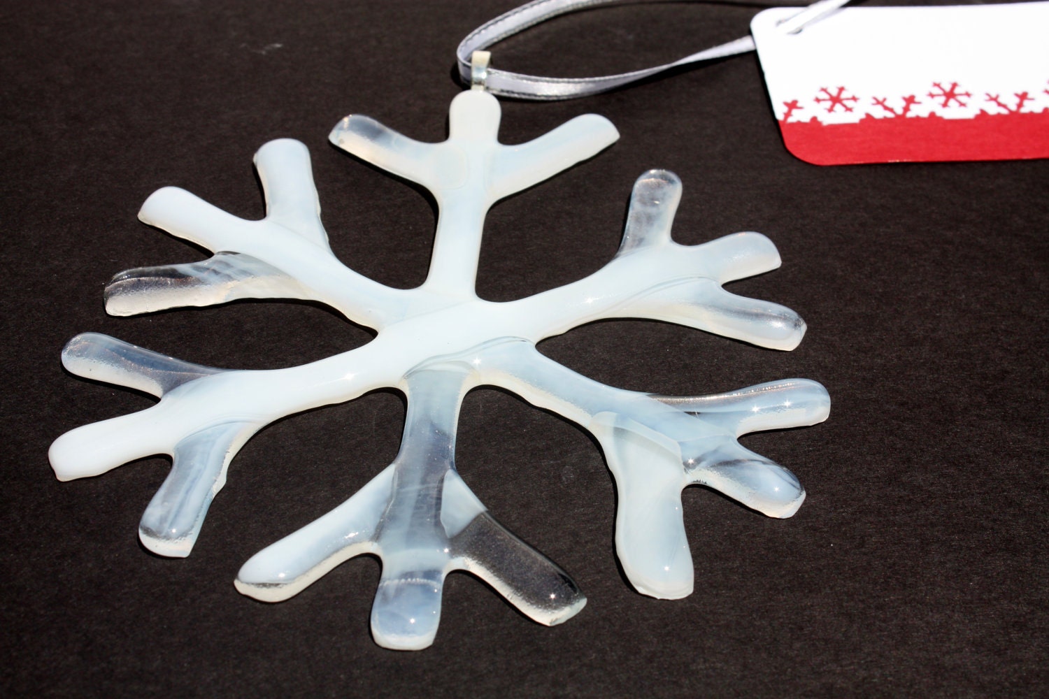 Snowflake Ornament - Glass Christmas Ornament in Wispy White and Clear Glass