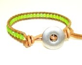 Neon Peridot Leather Wrap Bracelet - peridot czech glass on tan leather - Chan Luu Style - MADE TO ORDER