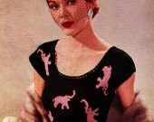 1950s Pink Elephants Scoop Neck Blouse with Short Sleeves - Knit pattern PDF 3435