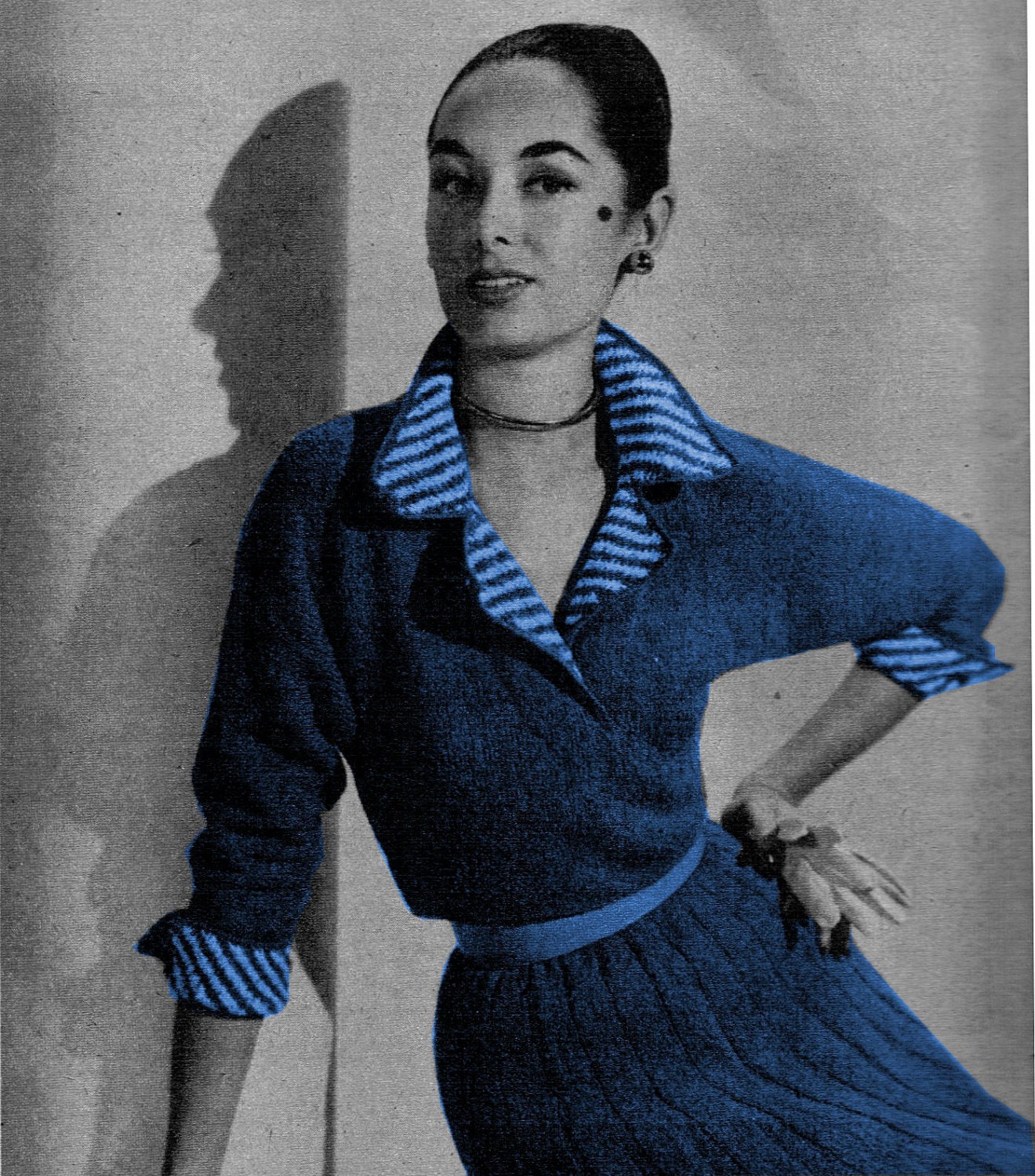 1950s 3 Piece Set Middy Sweater and Jacket with Stripe Accents and Skirt - 3 Knit patterns PDF 1622