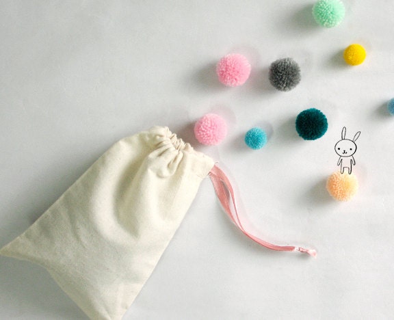 Set of 3 Fabric bags, Drawstring bags, Gift bags with Color Ribbon String, Size 4 1/2 x6 1/2 inches - Choose your own color