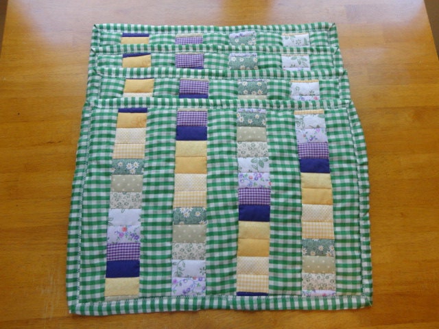 All in a Row Patchwork Quilted Country Placemat Set of 4 with Spring and Summer Accents