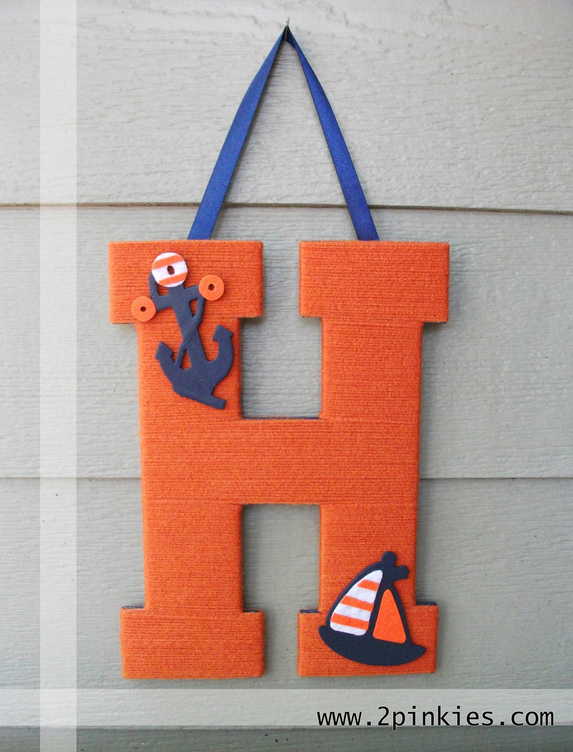 Yarn Letter - Monogram Wreath, Baby Boy, 13.5", Wooden, Nautical