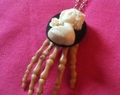 Victorian Gothic Skeleton Cameo Necklace Steampunk Memento Mori