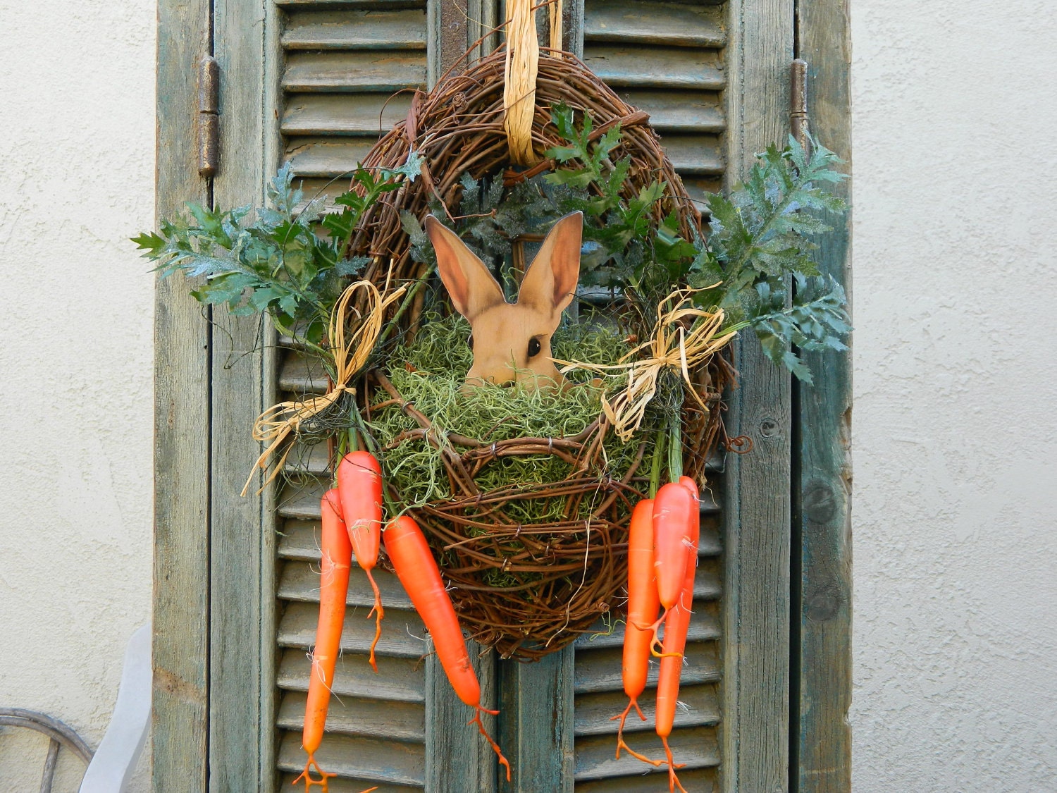Door Wreath Spring Easter Wreath Bunny Easter Front Door Wreath with Carrots - Last One Available