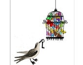 Bird Releases the Butterflies - ART Print 8.5" x 11"