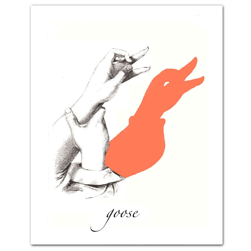 Nursery Print  Retro art Goose - Hand Shadow - ART Print 8 x 10"