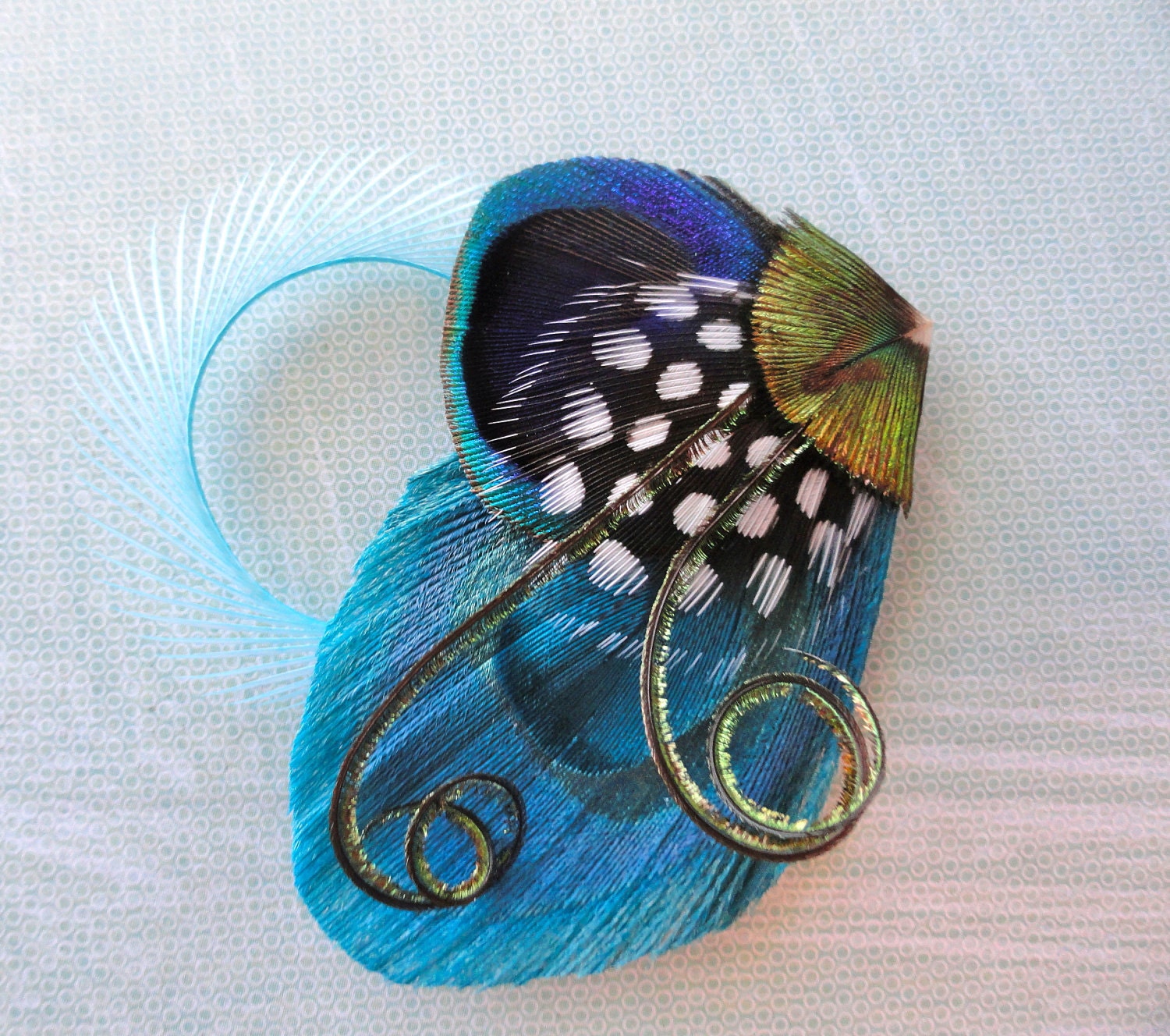 BERNIE Turquoise and Natural Peacock Feather Hair Clip