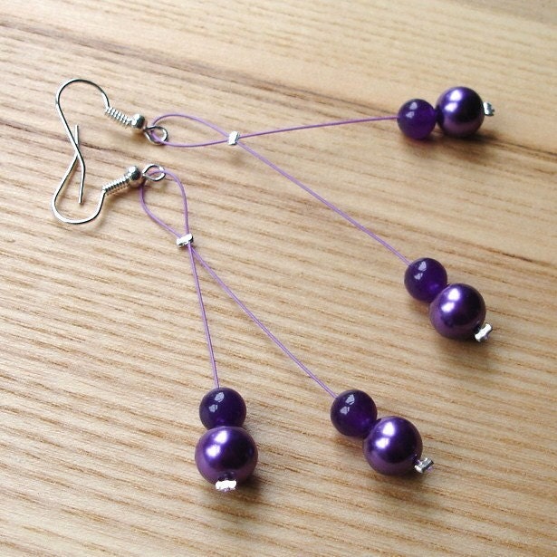 Cherry Drop Style Purple Glass Bead Earrings