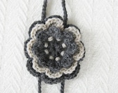 Crochet Flower Headband Three Layer Two-Tone, Gray and Cream Wool