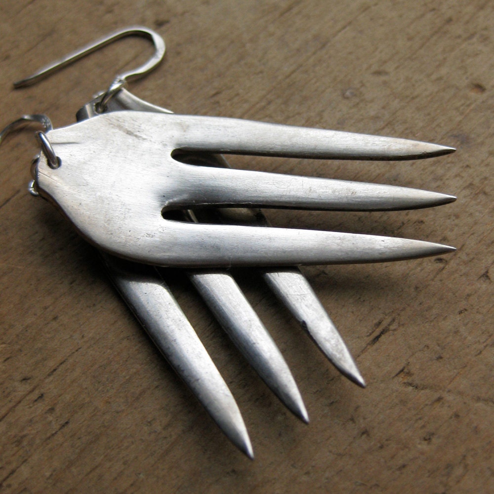 recycled silverware COCKTAIL FORK earrings