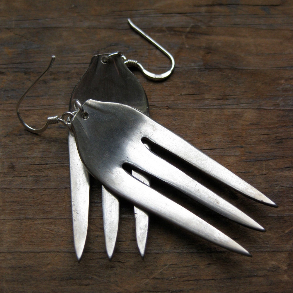 recycled silverware COCKTAIL FORK earrings