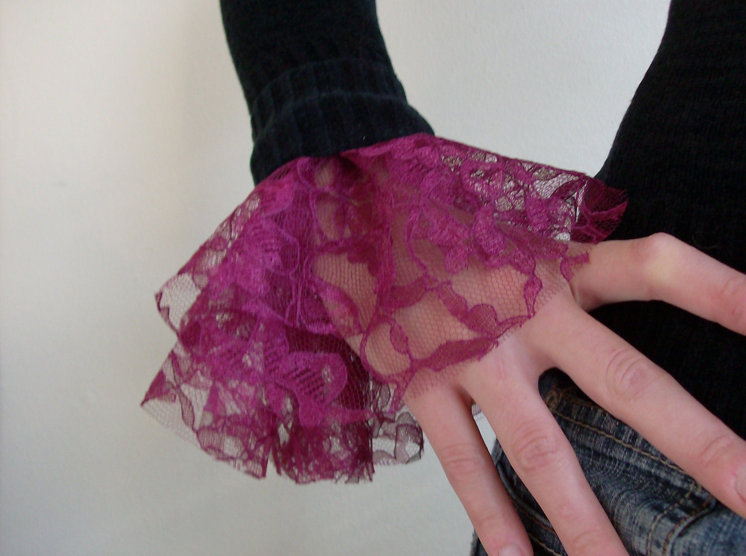 Wine Lace Ruffle Cuffs