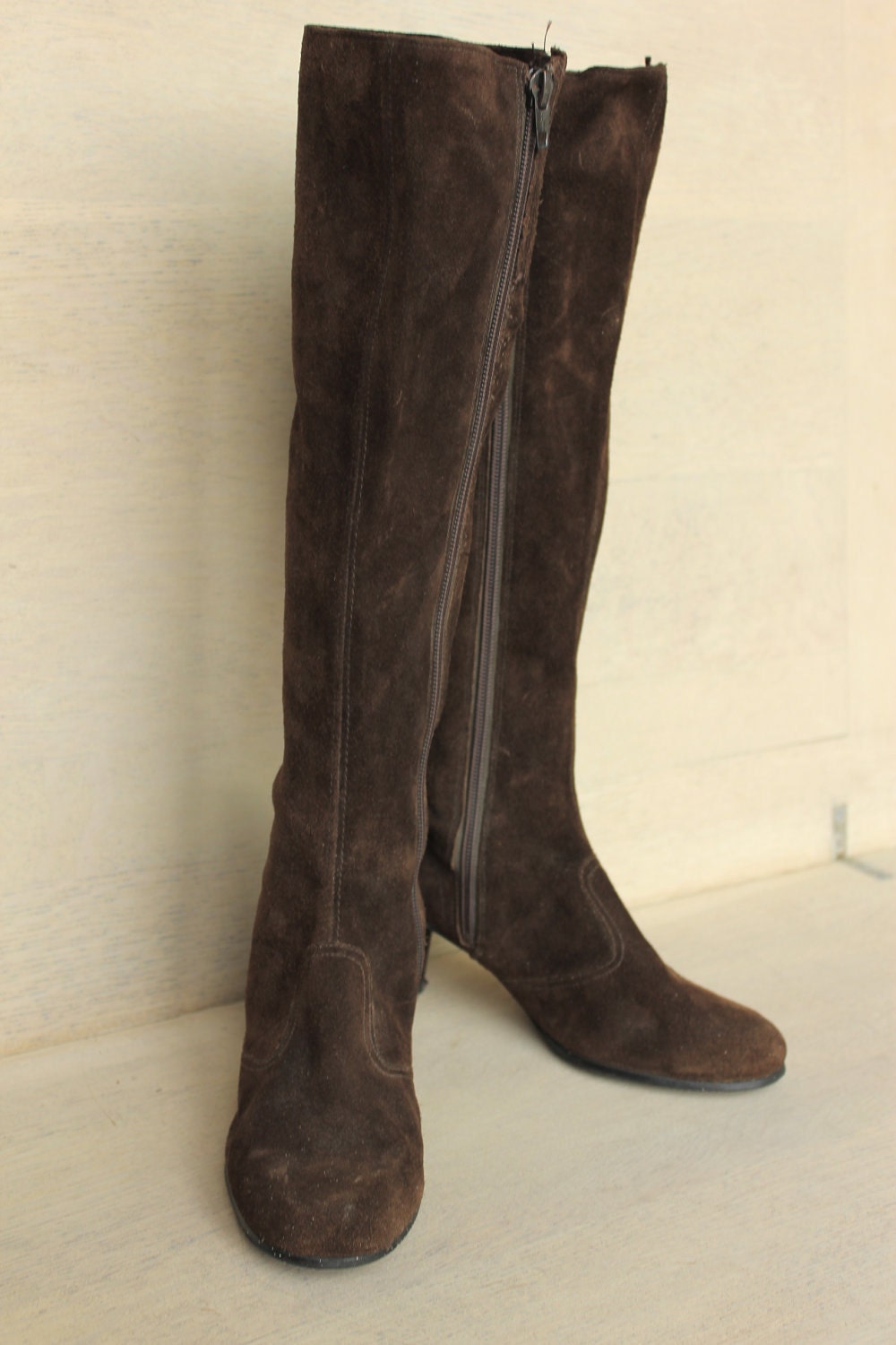 1970s Brown Suede Zip Up Knee High Boots By Inspiritdeco On Etsy