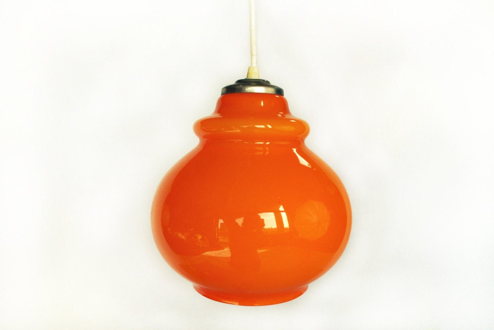 Yellow-Orange Mid Century Glass Pendant Light