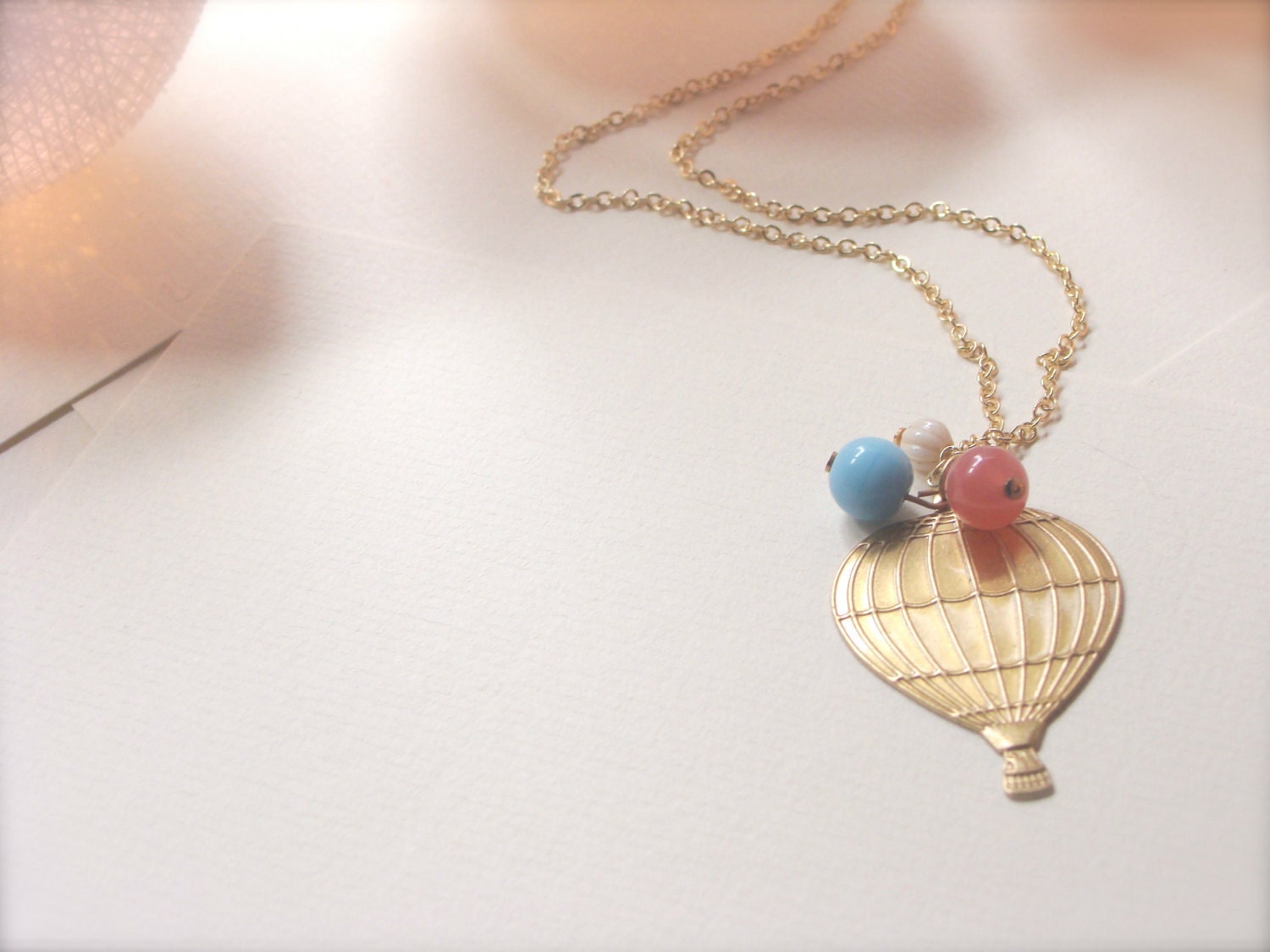 Hot air golden necklace with glass beads, fair style, romantic, summer jewelry