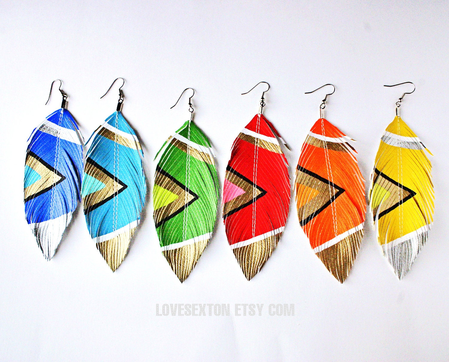 Itty Bitty Neon Aztec - 2.5 inch - Faux Leather Feather Earrings - Assorted Colors Available - SALE -  Free Shipping