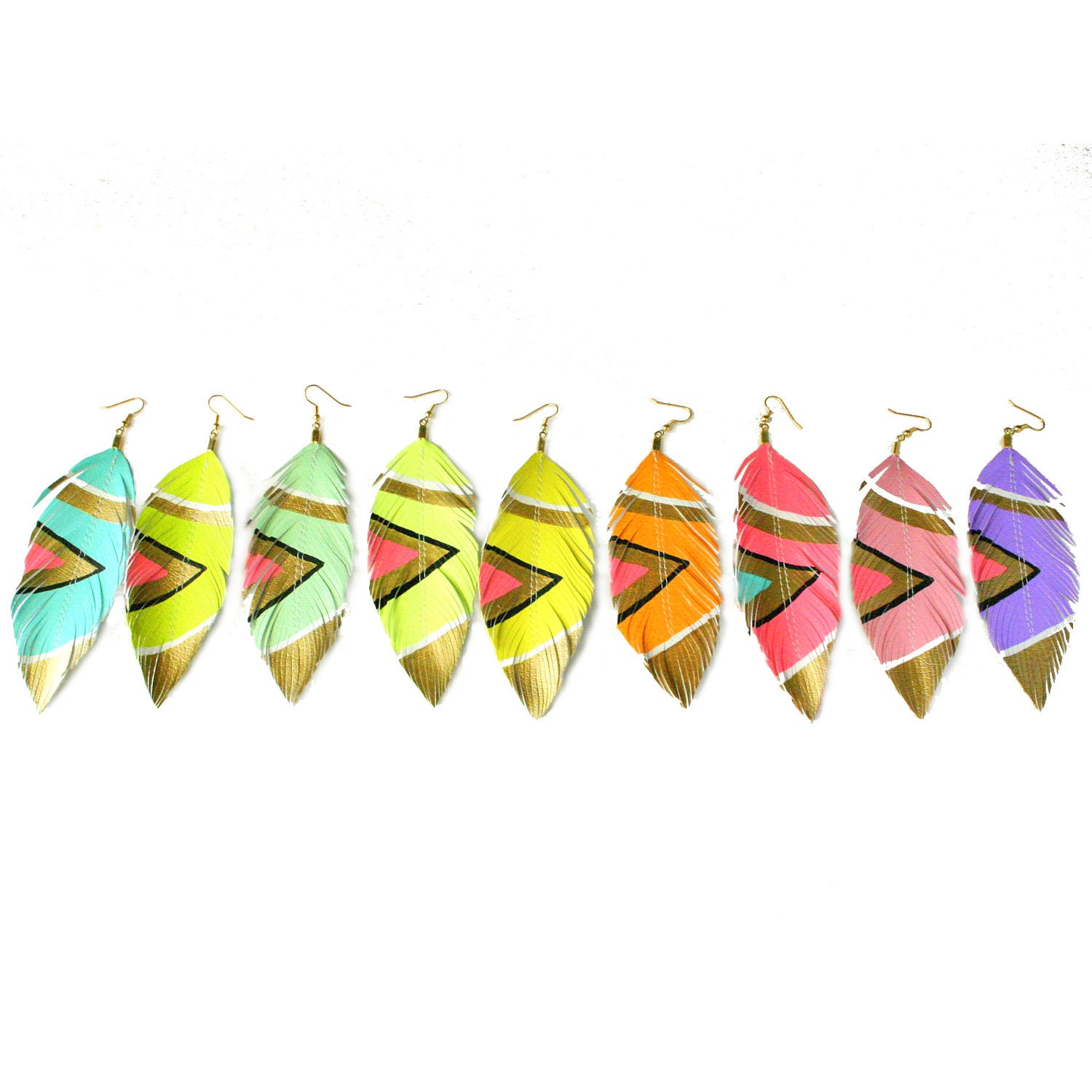 Earrings Drop / Dangle - SMALL Neon Aztec - 3.5 inch Faux Leather Feather Earrings - Assorted Colors Available