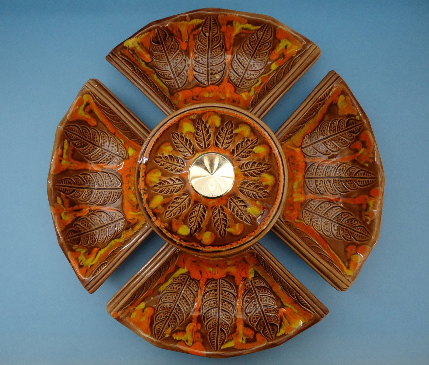 1970s California Ceramics - Brown and Orange Serving Set and Bowl