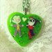 Joker & Harley Quinn Mad Love Comic Green Holographic Star Glitter Resin Heart Necklace